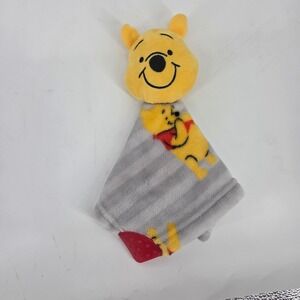 Disney Baby Winnie the Pooh Lovey Security Blanket Teether Toy Gray Yellow